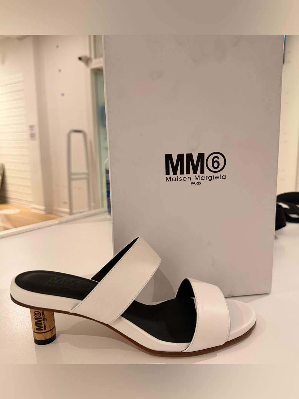 Maison Martin Margiela White Leather Two-Strap Slide Mules